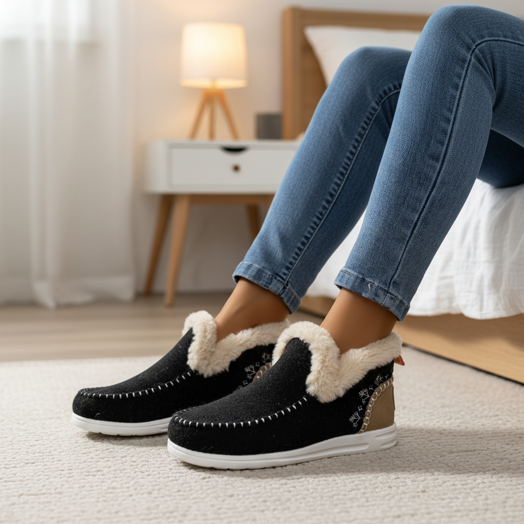 Wygodne buty damskie ComfyGlide z ciepłym futerkiem, idealne na zimę i jesień, zapewniające komfort stóp.