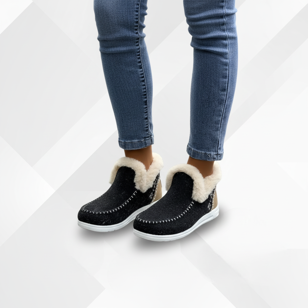 Zimowe buty damskie ComfyGlide z miękkim, pluszowym wyściełaniem. Ciepłe i antypoślizgowe pantofle domowe.