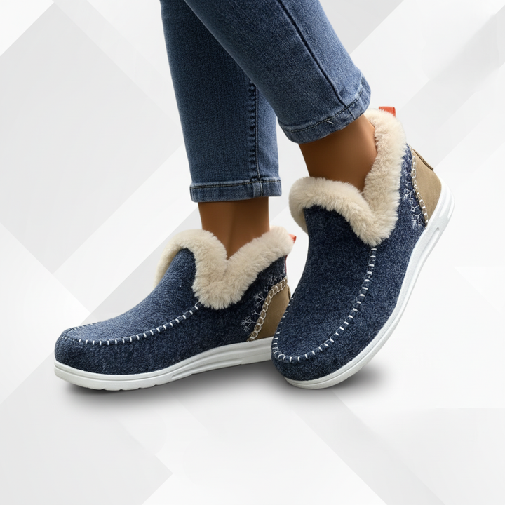Buty damskie ComfyGlide z widocznym ciepłym futerkiem. Wygodne obuwie domowe lub zimowe klapki, z amortyzacją.
