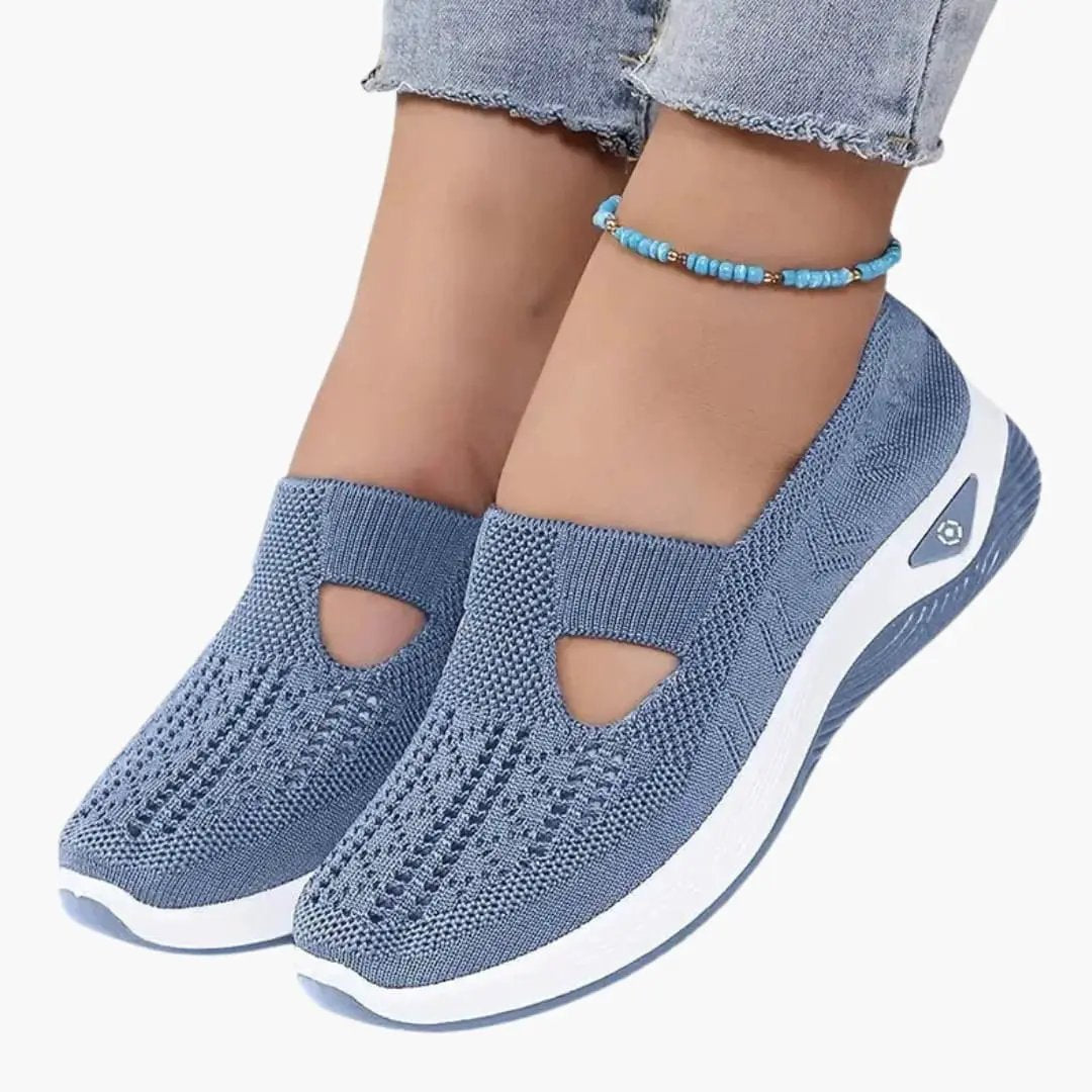 Wygodne damskie buty ortopedyczne na koturnie, wsuwane, z podparciem łuku dla ulgi w bólu.