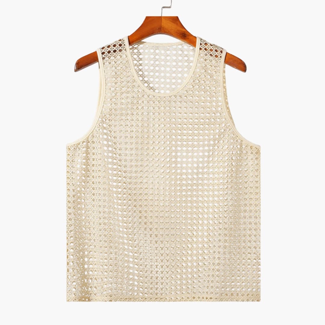 Lekki męski tank top siatkowy z okrągłym dekoltem. Idealny na co dzień, na lato i casualowe stylizacje.