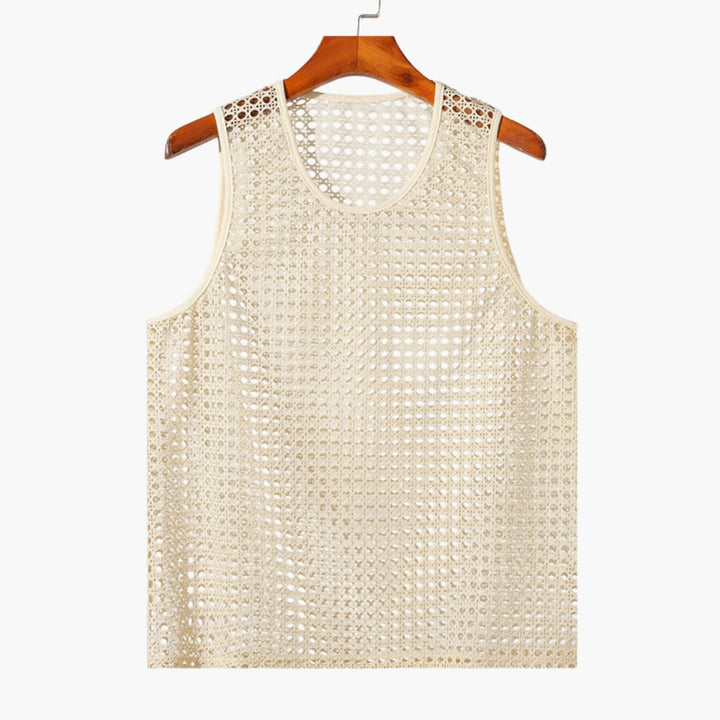 Lekki męski tank top siatkowy z okrągłym dekoltem. Idealny na co dzień, na lato i casualowe stylizacje.