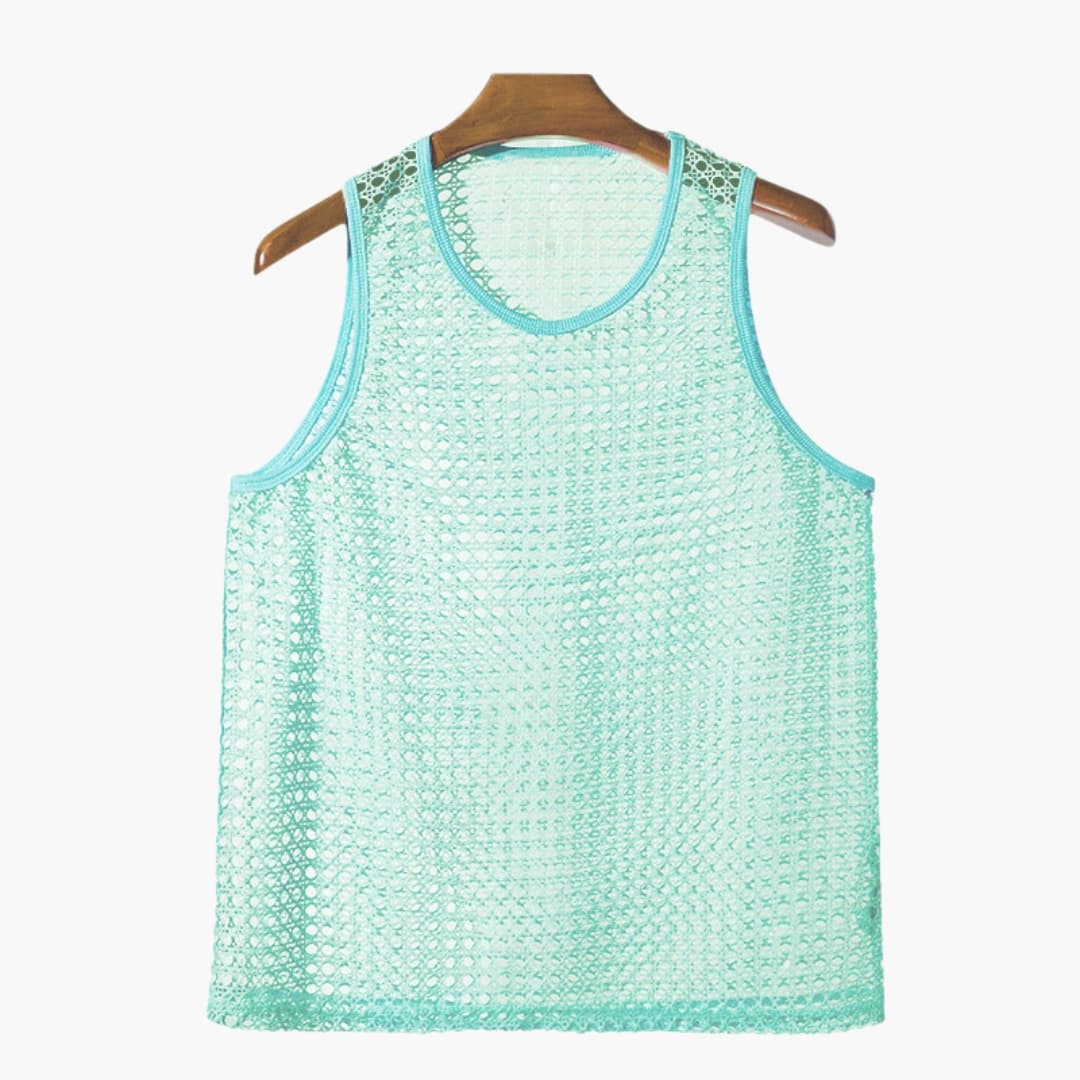 Przewiewny męski tank top siatkowy. Lekki i komfortowy, idealny na wiosnę, lato, trening i codzienne aktywności.