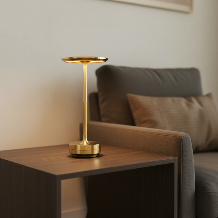 Elegancka bezprzewodowa lampka stołowa LED, ściemniana, idealna do sypialni i salonu. Nowoczesny design metalowy.