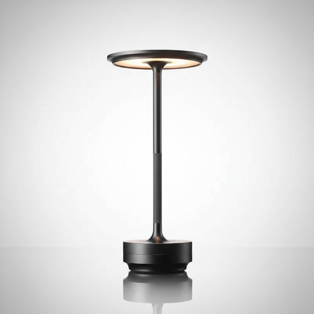 Nowoczesna ściemniana lampka stołowa LED. Bezprzewodowa, metalowa konstrukcja, ładowana USB. Perfekcyjne oświetlenie ambientowe.