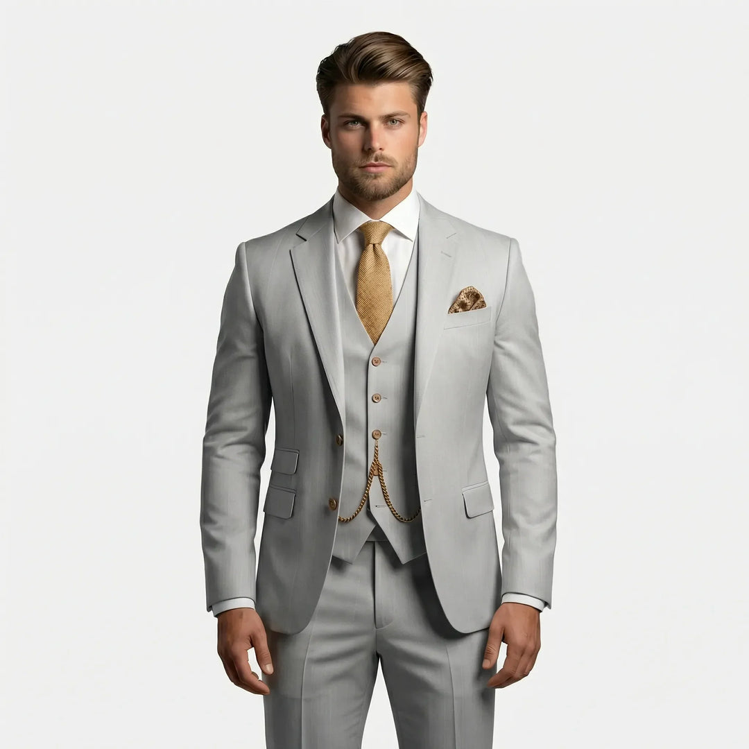 Komplet męski garnitur trzyczęściowy slim fit Yannick, uniwersalny na imprezę, biznes czy eleganckie wyjście.