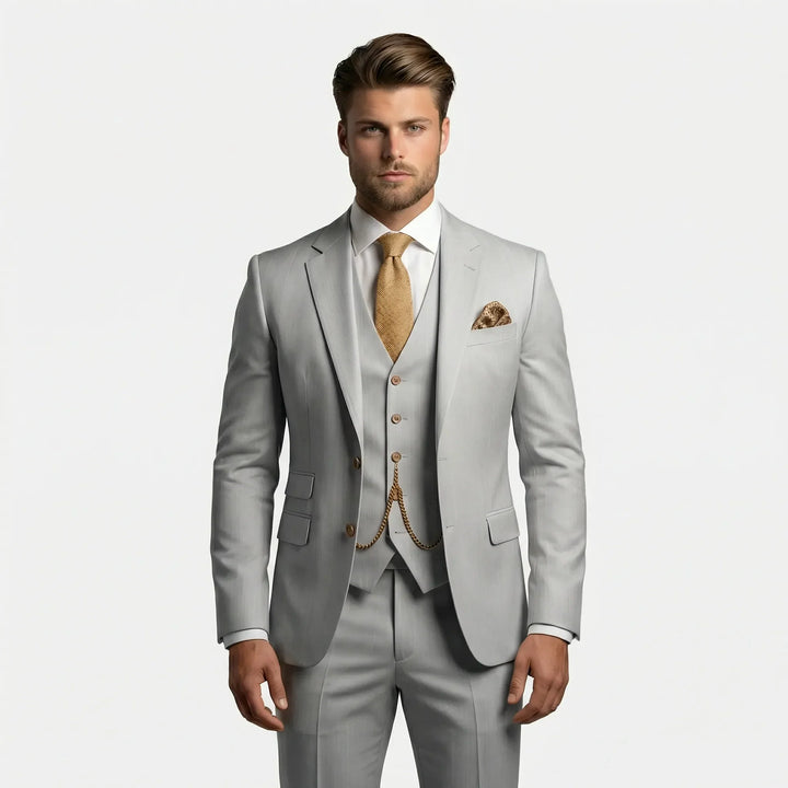 Komplet męski garnitur trzyczęściowy slim fit Yannick, uniwersalny na imprezę, biznes czy eleganckie wyjście.