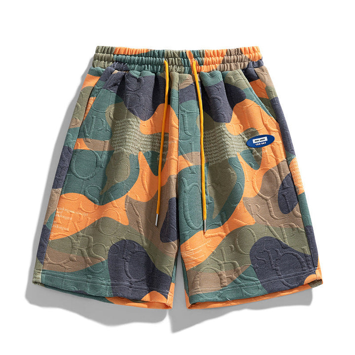 Męskie szorty camo, wygodne i elastyczne, na upalne lato. Codzienne spodenki streetwear.
