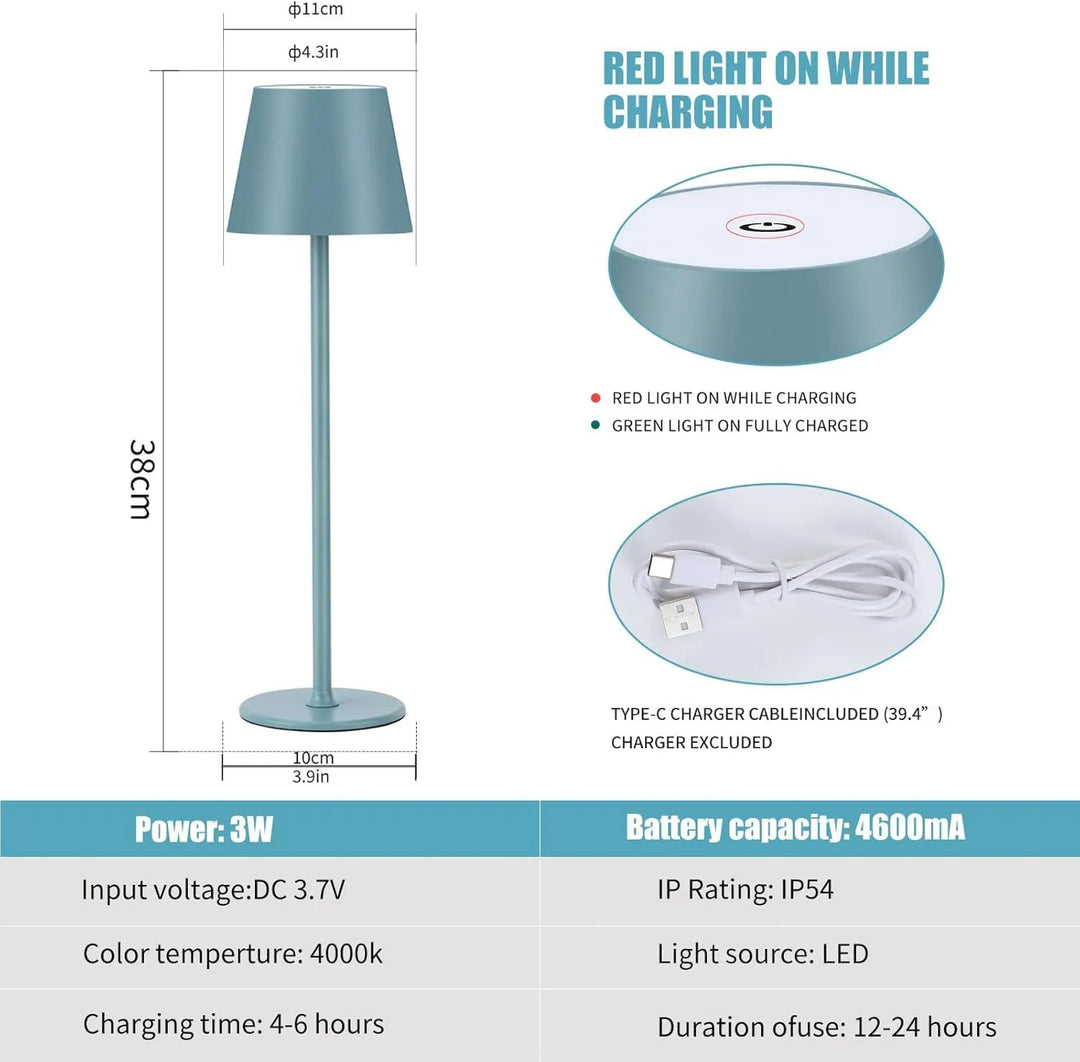Przenośna lampa LED akumulatorowa. Wodoodporne oświetlenie tarasowe, zewnętrzne. Elegancki design.