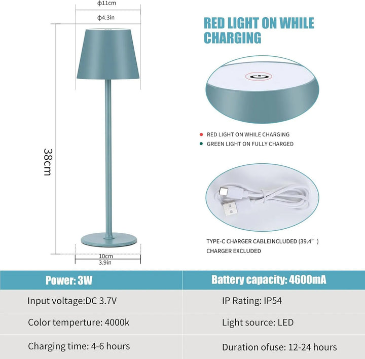 Przenośna lampa LED akumulatorowa. Wodoodporne oświetlenie tarasowe, zewnętrzne. Elegancki design.