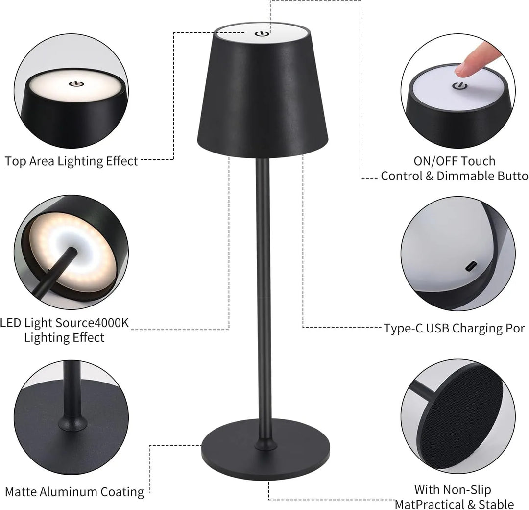 Minimalistyczna lampa LED bezprzewodowa. Nowoczesna, wodoodporna lampa akumulatorowa do wnętrz i na zewnątrz.