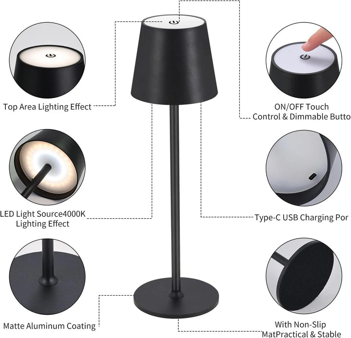 Minimalistyczna lampa LED bezprzewodowa. Nowoczesna, wodoodporna lampa akumulatorowa do wnętrz i na zewnątrz.