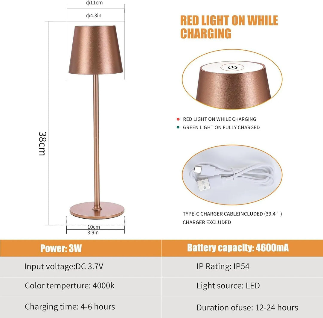 Stylowa lampa akumulatorowa LED. Wodoodporna, bezprzewodowa lampa stołowa do nowoczesnych wnętrz i na taras.