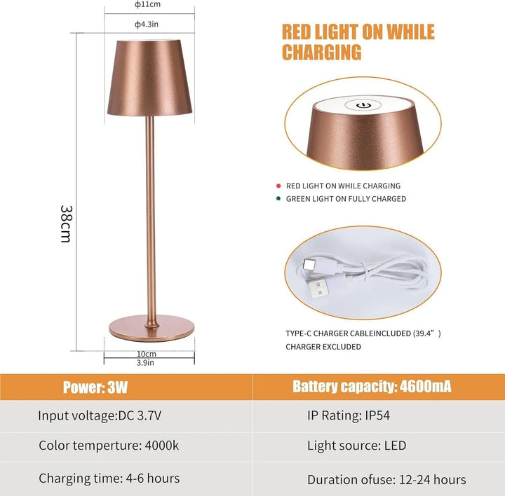 Stylowa lampa akumulatorowa LED. Wodoodporna, bezprzewodowa lampa stołowa do nowoczesnych wnętrz i na taras.