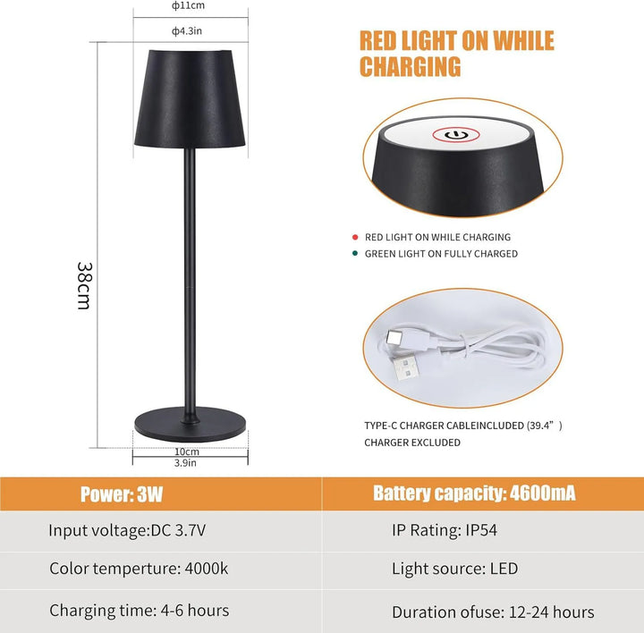 Wytrzymała lampa LED wodoodporna. Bezprzewodowa lampa stołowa tworząca eleganckie oświetlenie dekoracyjne.