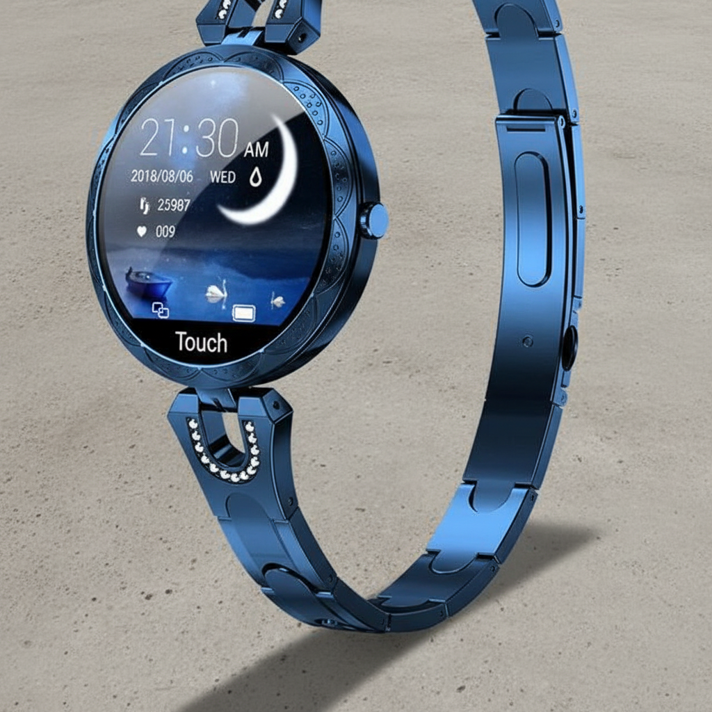 Damski smartwatch HydroGlow wyświetlający powiadomienia z telefonu, elegancki zegarek dla kobiet.