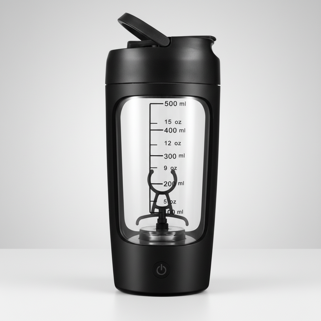 Osoba przygotowująca świeże smoothie w przenośnym mikserze elektrycznym ShakePulse Tritan.
