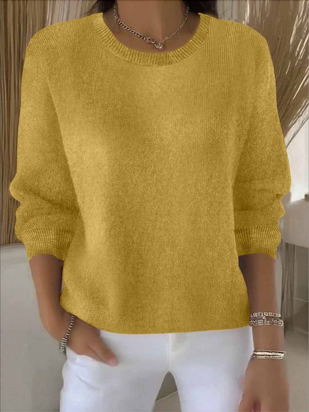 Damski sweter z okrągłym dekoltem. Luźny, dzianinowy, idealny na jesień i zimę. Komfortowy, casualowy.