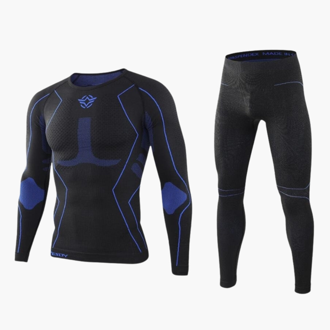 Męski komplet sportowy compression z długim rękawem i legginsami. Skutecznie wspiera mięśnie i reguluje temperaturę.