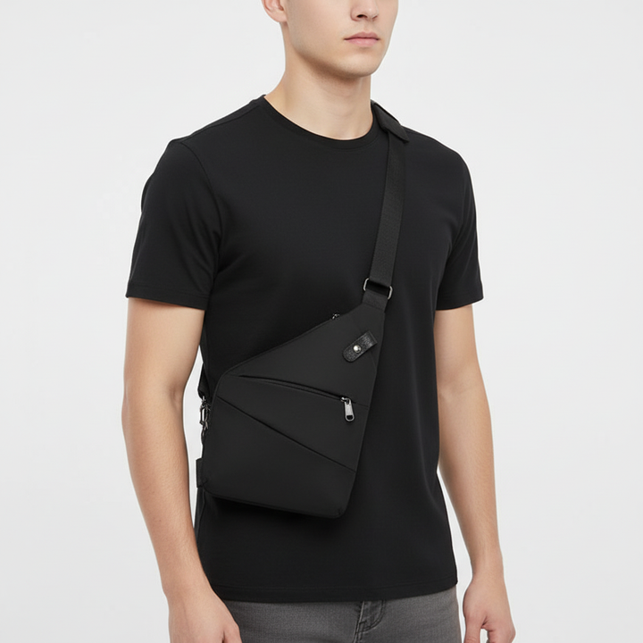 Torba na ramię SafePack z praktycznymi przegródkami, ergonomiczna, antykradzieżowa, wodoodporna.