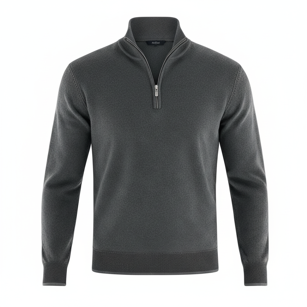 Sweter męski elegancki z dekoltem V i dyskretnym zamkiem, idealny do pracy. Modny detal.