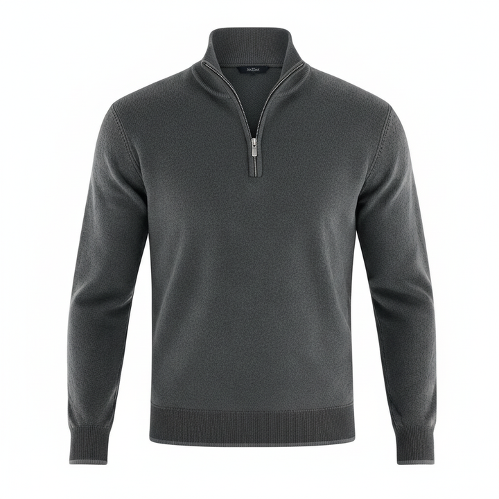 Sweter męski elegancki z dekoltem V i dyskretnym zamkiem, idealny do pracy. Modny detal.