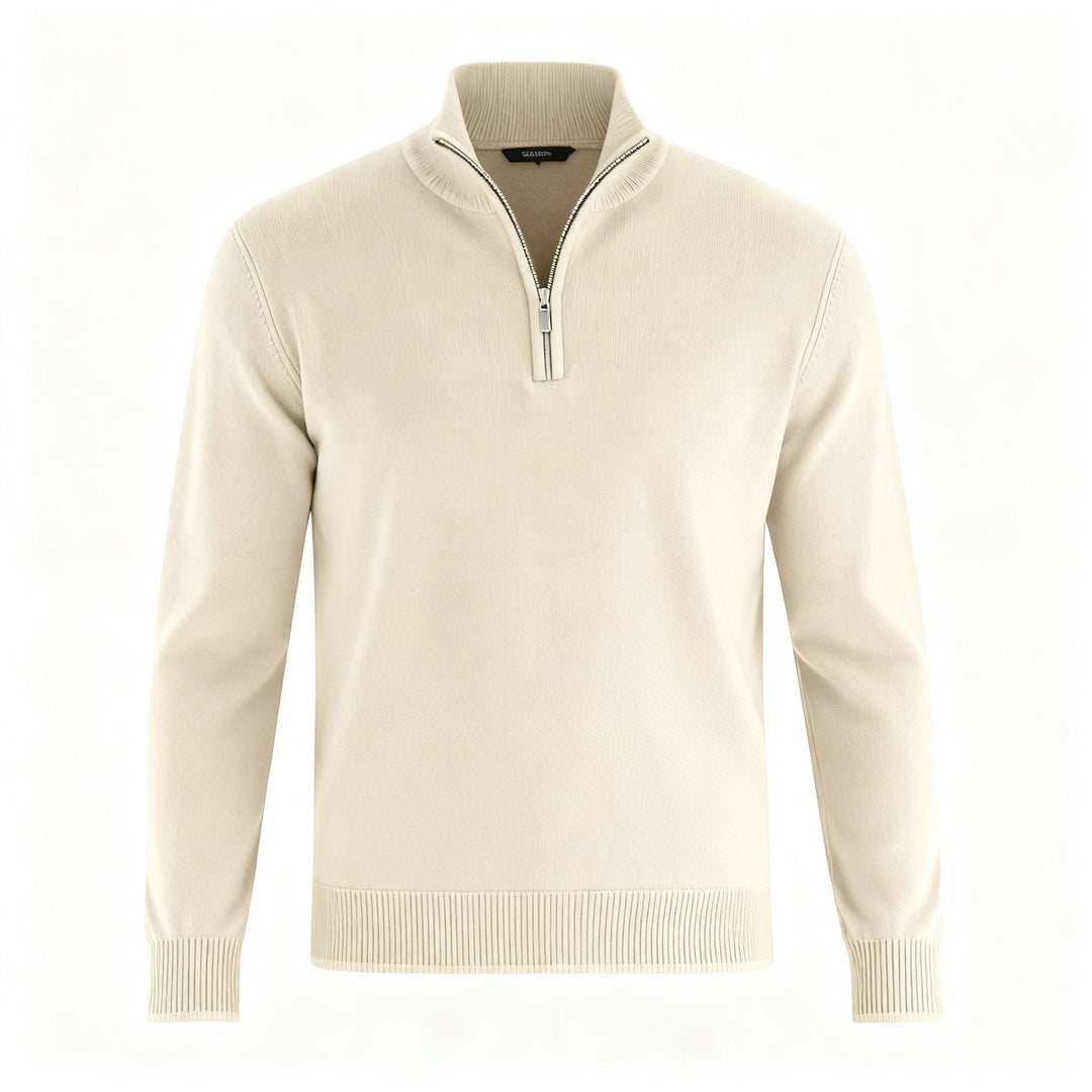Sweter męski dekolt V, zamek, stylowy element męskiej garderoby na wiosnę. Casualowy look.