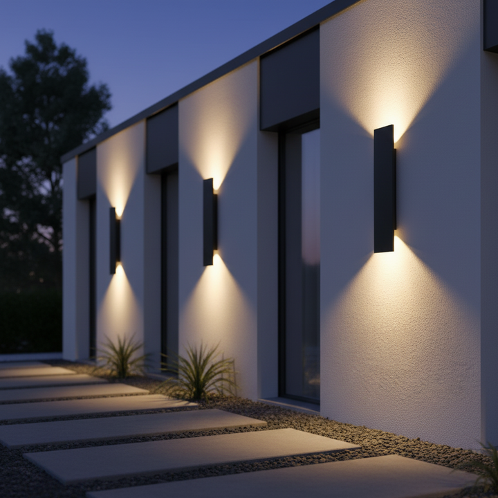 Lampa elewacyjna LED IP65 z aluminium, nowoczesne oświetlenie zewnętrzne do ogrodu i tarasu.