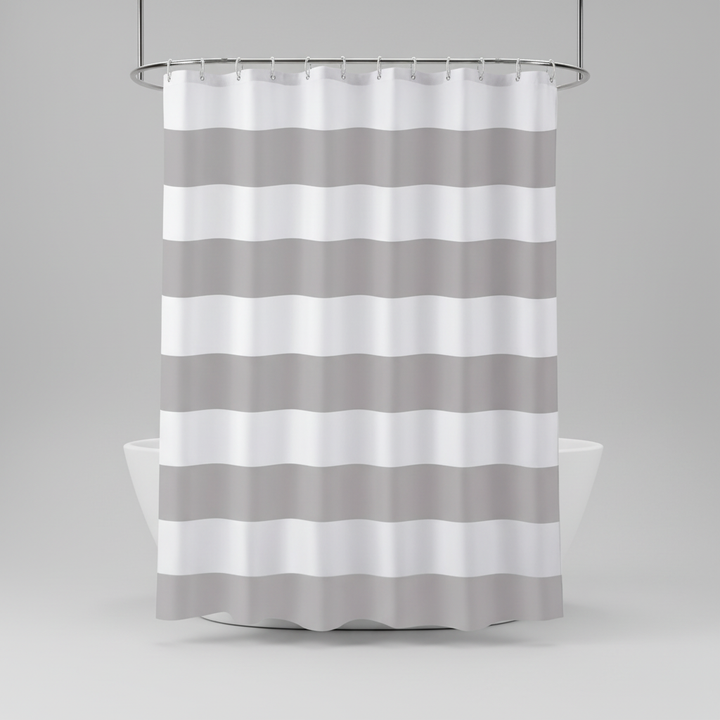 Nowoczesna, wodoodporna zasłona prysznicowa tekstylna w paski WavePanel. Elegancka dekoracja do łazienki.