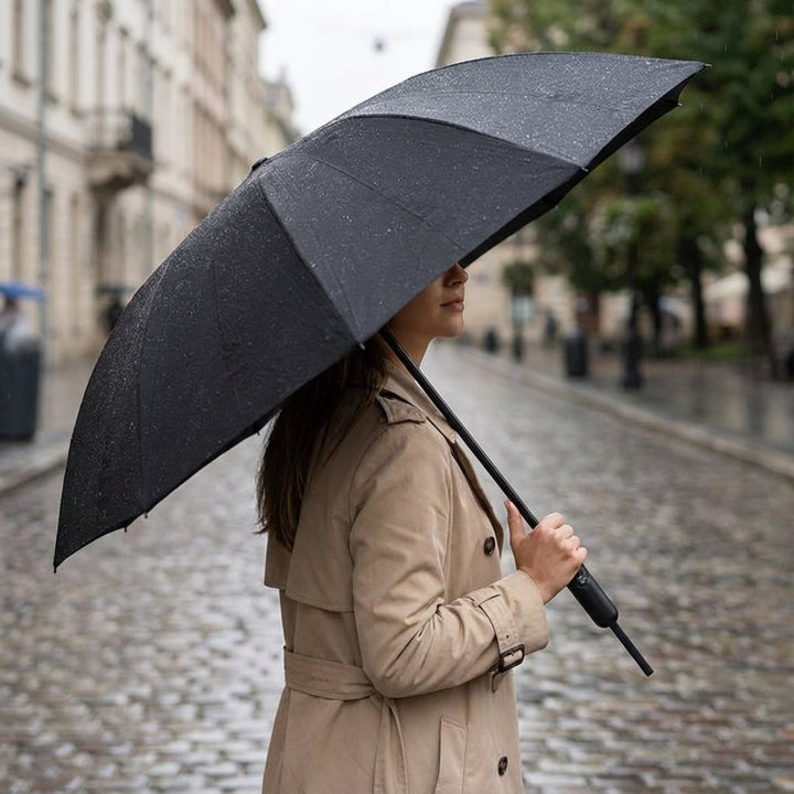 Odwrócony parasol automatyczny składany Sheltrix, idealny na deszcz, chroni przed zamoczeniem.