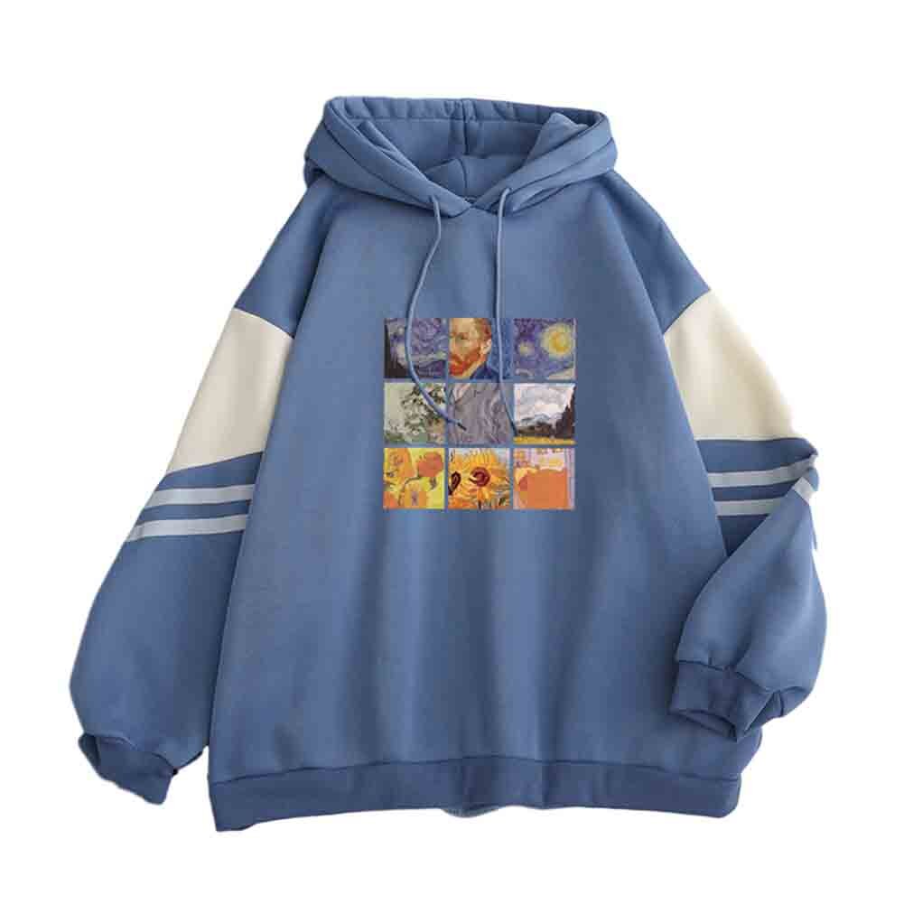 Damska bluza oversize z kapturem, kolorowymi paskami. Modna i wygodna odzież streetwear na jesień.