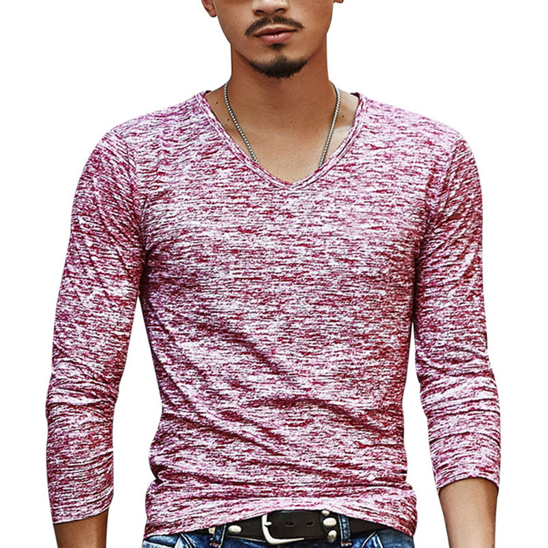 Melanżowa koszulka męska z długim rękawem i dekoltem V-neck, casualowy design, zapewniająca komfort.