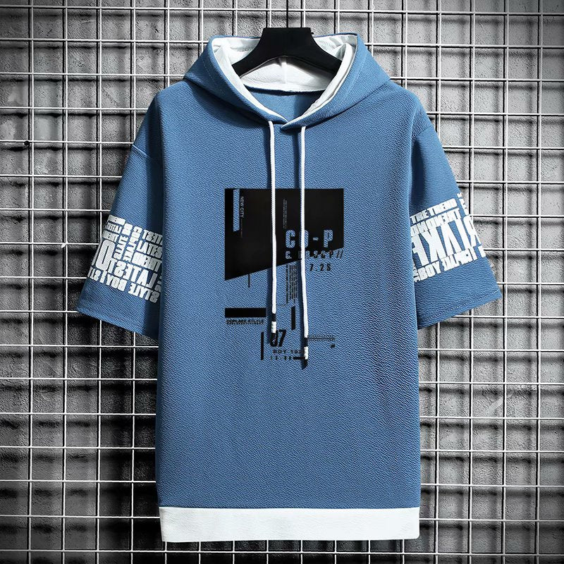 Przewiewna, oversize bluza męska na lato z krótkim rękawem i nadrukiem streetwear.
