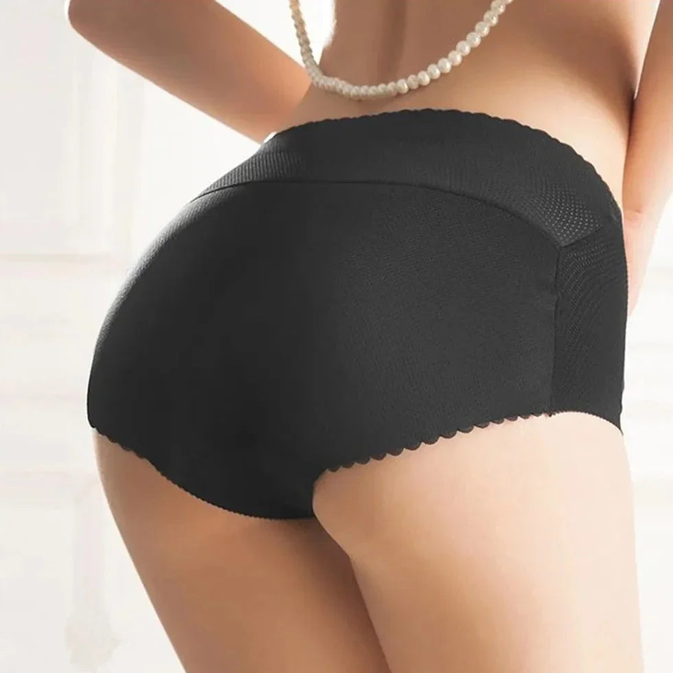 Beżowe majtki push-up dla kobiet, z siateczką i niskim stanem. Seksowna, modelująca bielizna damska.