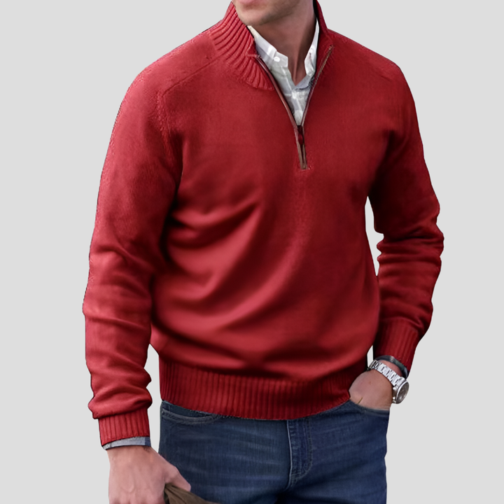 Sweter męski z bawełny z zamkiem. Dzianina wysokiej jakości, fason z elegancką stójką, idealny na jesień.