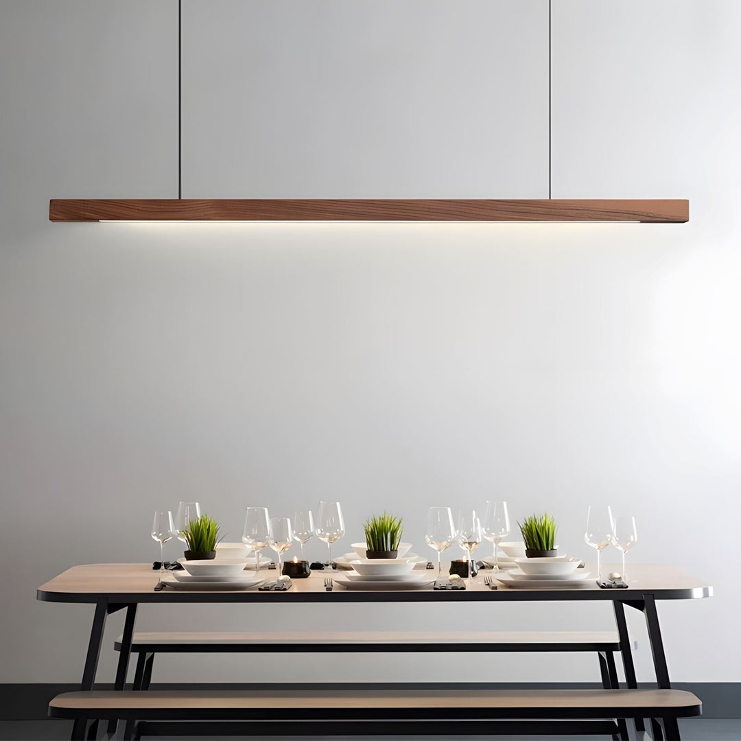 Designerska lampa wisząca LED z drewna orzechowego, sterowana pilotem. Nowoczesne minimalistyczne oświetlenie.