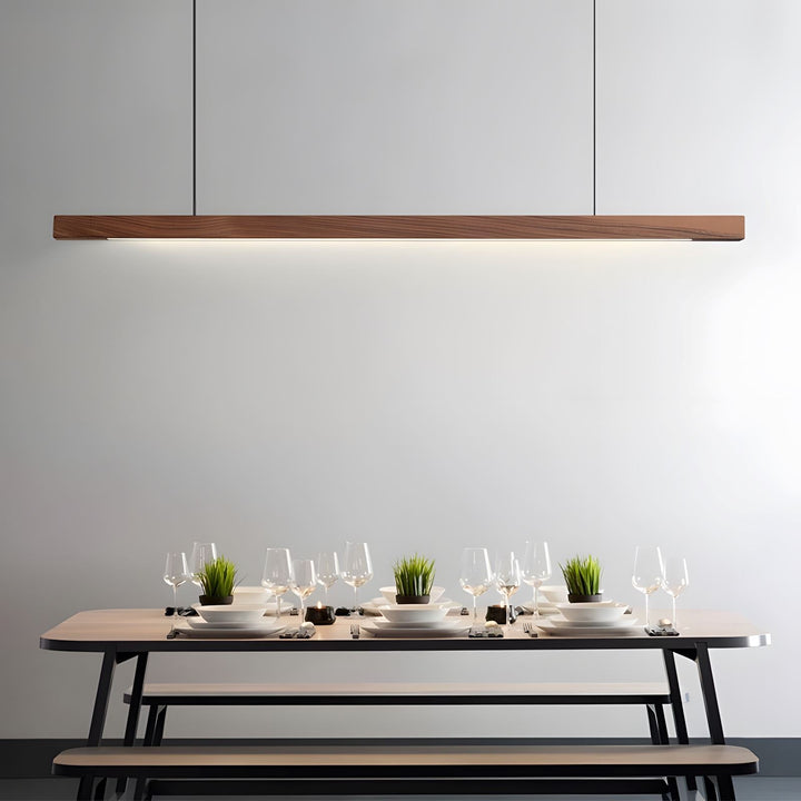 Designerska lampa wisząca LED z drewna orzechowego, sterowana pilotem. Nowoczesne minimalistyczne oświetlenie.