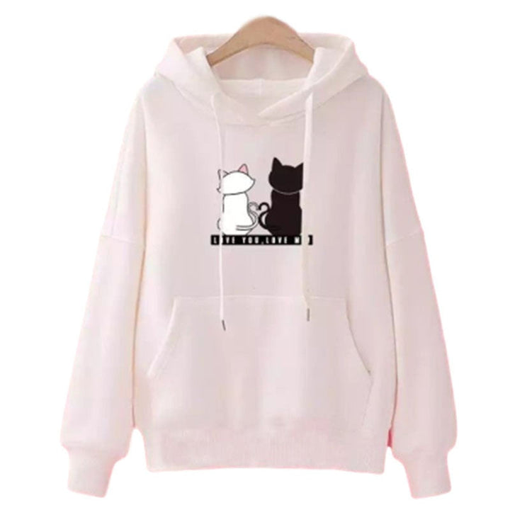 Modna damska bluza z kapturem. Bluza z nadrukiem z motywem kotów, wygodna i stylowa, must-have dla miłośniczek zwierząt.
