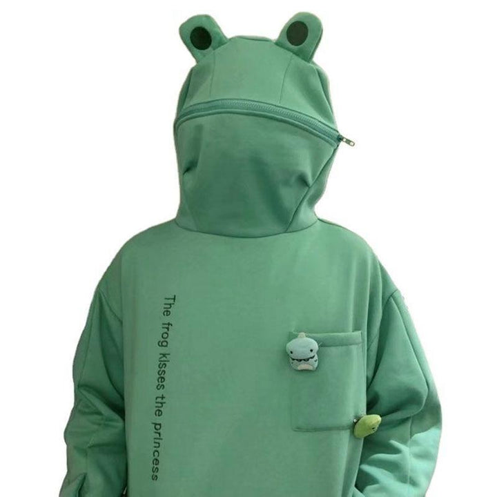Unisexowy sweter z kapturem z zabawnym wzorem żaby. Wygodna, oversizowa bluza hoodie na co dzień.