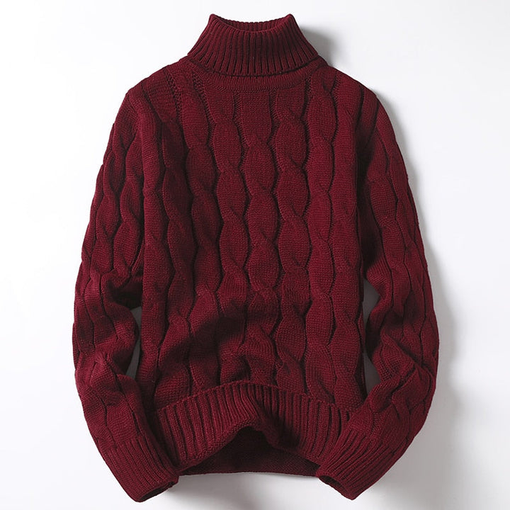 Modny męski sweter typu golf, dopasowany slim fit. Stylowy golf z eleganckimi przeszyciami na jesień i zimę.