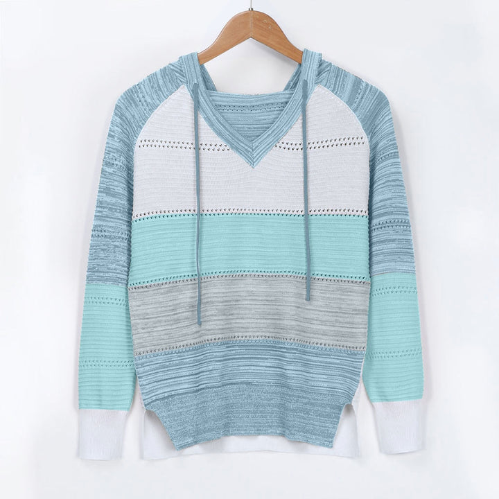Damska bluza z kapturem typu sweter ombre, komfortowa, z raglanowymi rękawami, idealna na co dzień.