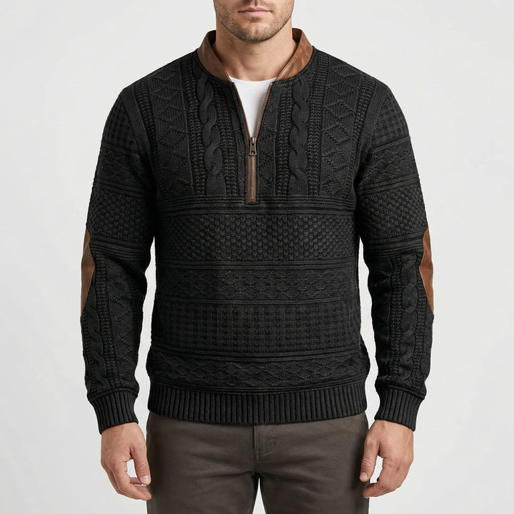 Męski sweter Enrique z dzianiny, zamek 1/4, stójka. Modna odzież męska, casualowy komfort.