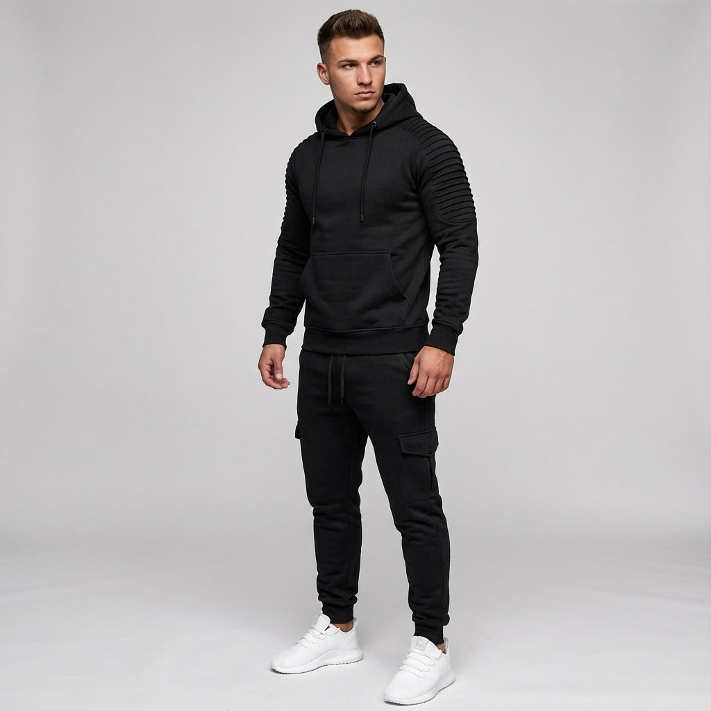 Męski dres z kapturem Rodney, bluza i spodnie. Praktyczny i wygodny zestaw sportowy.