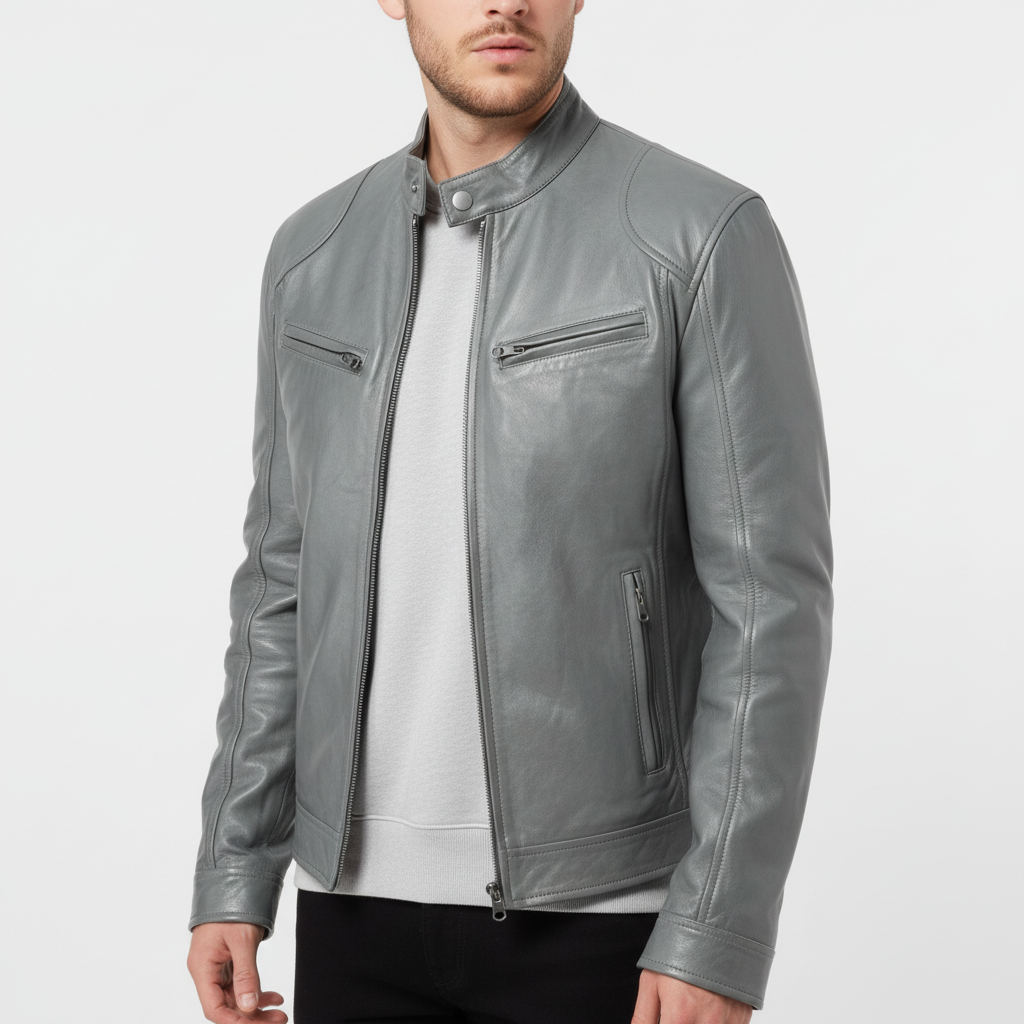 Stylowa męska kurtka slim fit Spencer. Czarna skóra, podkreślająca sylwetkę. Must-have w modzie męskiej.