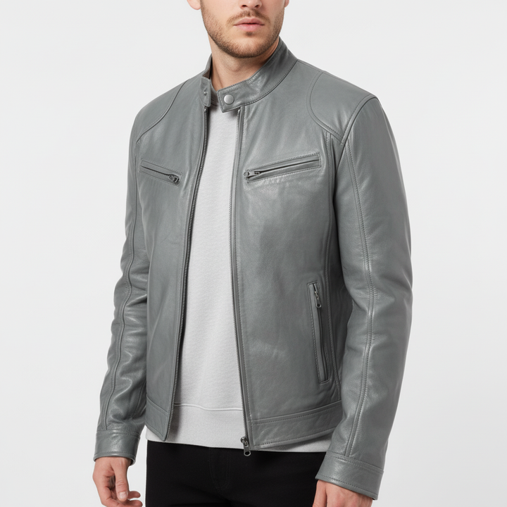 Stylowa męska kurtka slim fit Spencer. Czarna skóra, podkreślająca sylwetkę. Must-have w modzie męskiej.