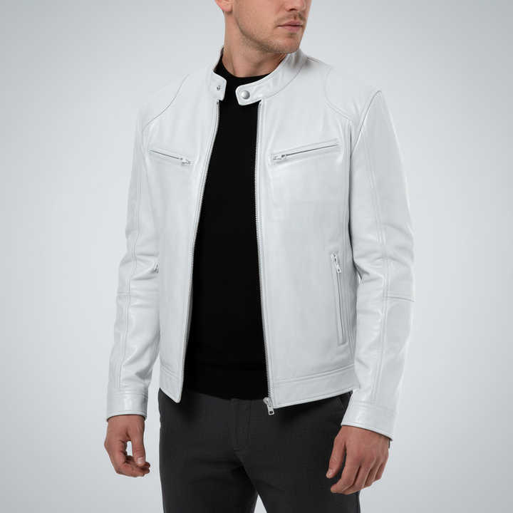 Męska kurtka Spencer slim fit, skórzana, czarna. Perfekcyjna na przejściowe pory, elegancki casual, styl miejski.