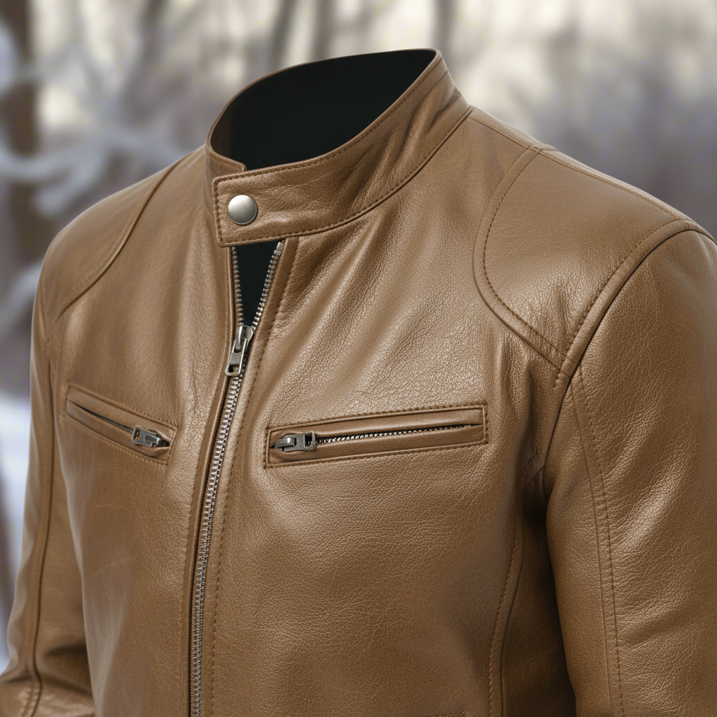 Elegancka męska kurtka skórzana Spencer. Slim fit, idealna na przejściowe pory, do mody miejskiej.
