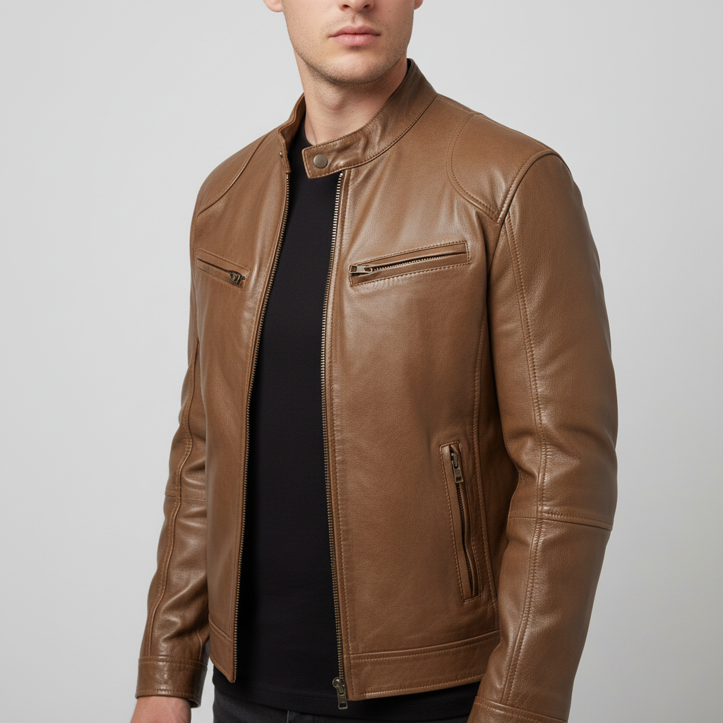Męska kurtka Spencer slim fit z miękkiej skóry. Stylowa, wygodna, podkreśla sylwetkę, idealna na co dzień.