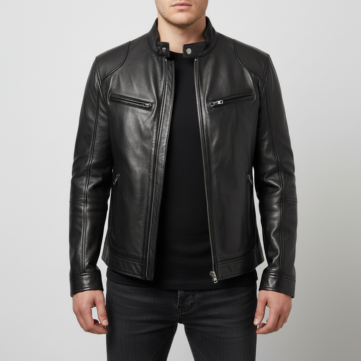 Modna męska kurtka przejściowa Spencer slim fit. Skórzana, do eleganckich i casualowych stylizacji miejskich.