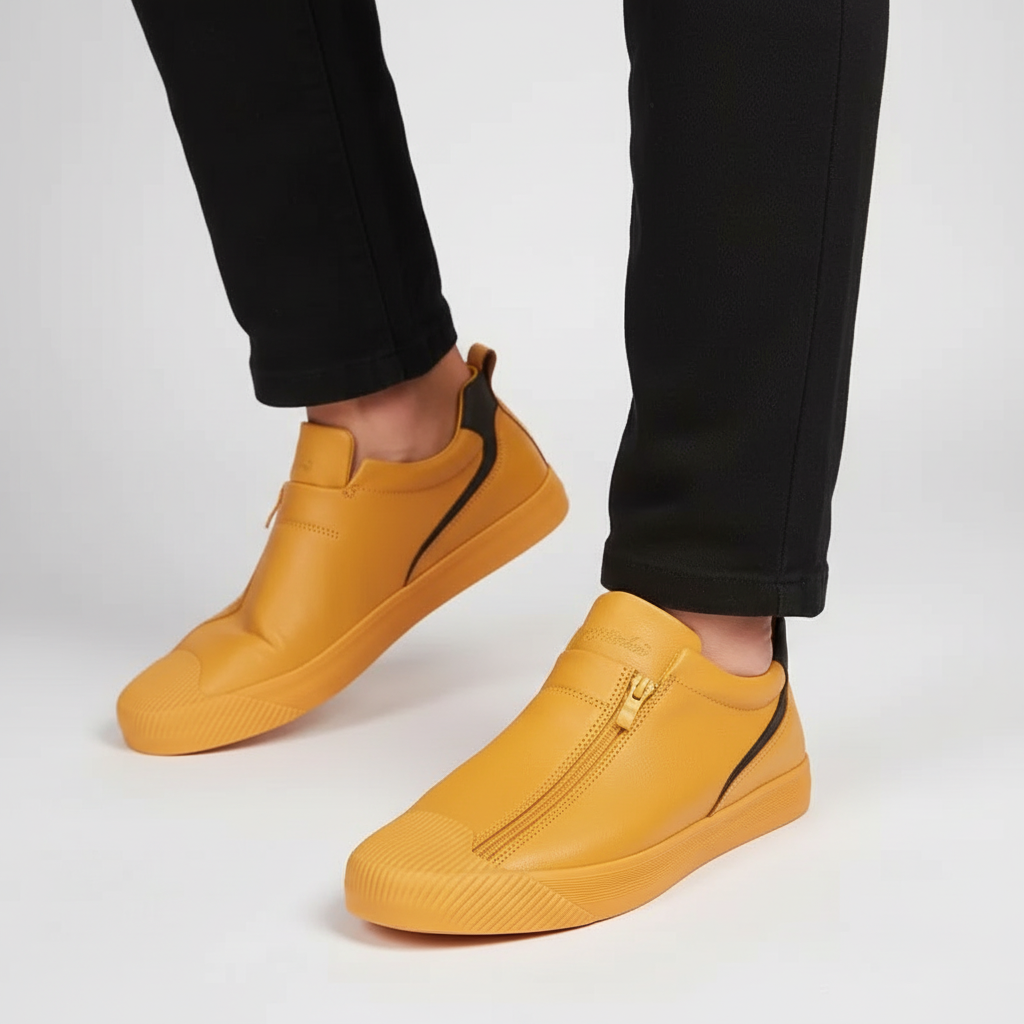 Uniwersalne męskie loafersy z zamkiem. Obuwie wsuwane, idealne buty casualowe na wiosnę i jesień.